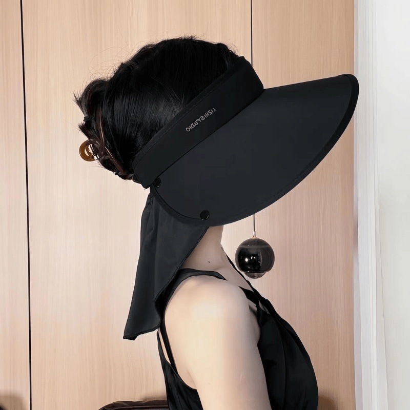 女士防紫外线空顶骑行户外大檐遮脸护颈防晒帽披肩太阳帽