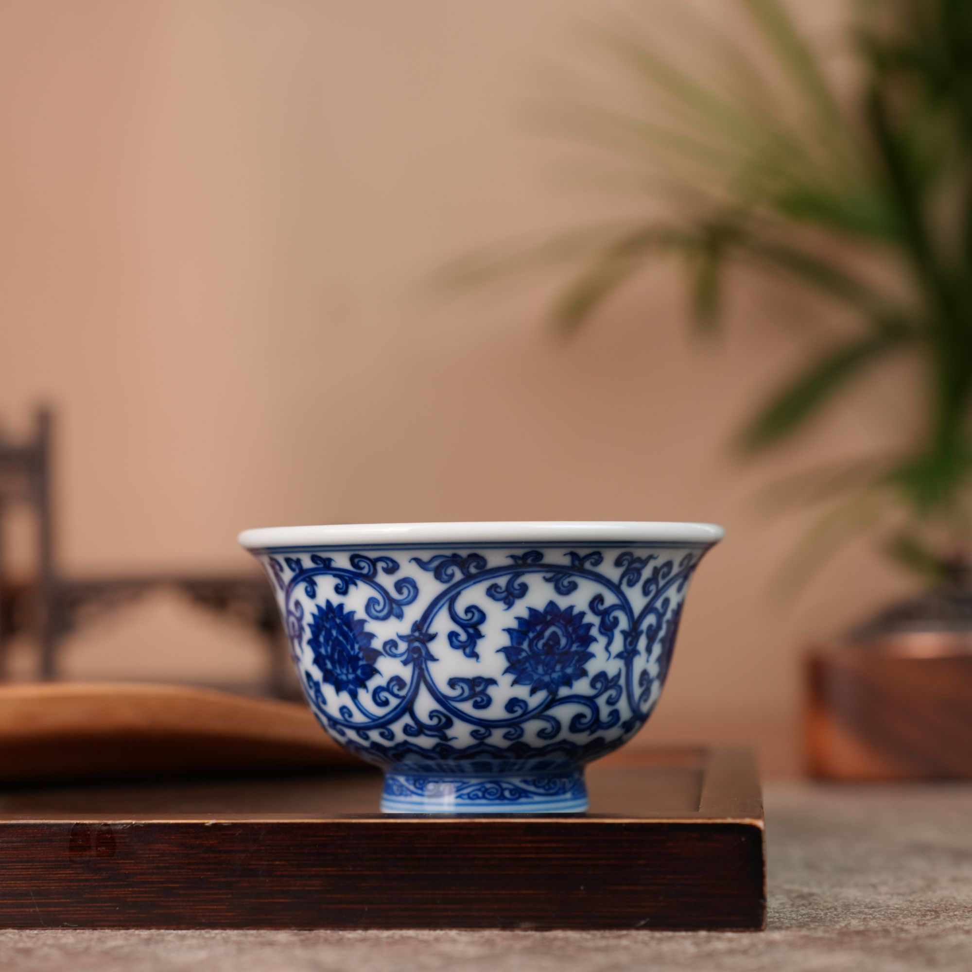 刘建锋窑青花仿清金刚莲压手杯陶瓷主人杯顺丰包邮LJFN339