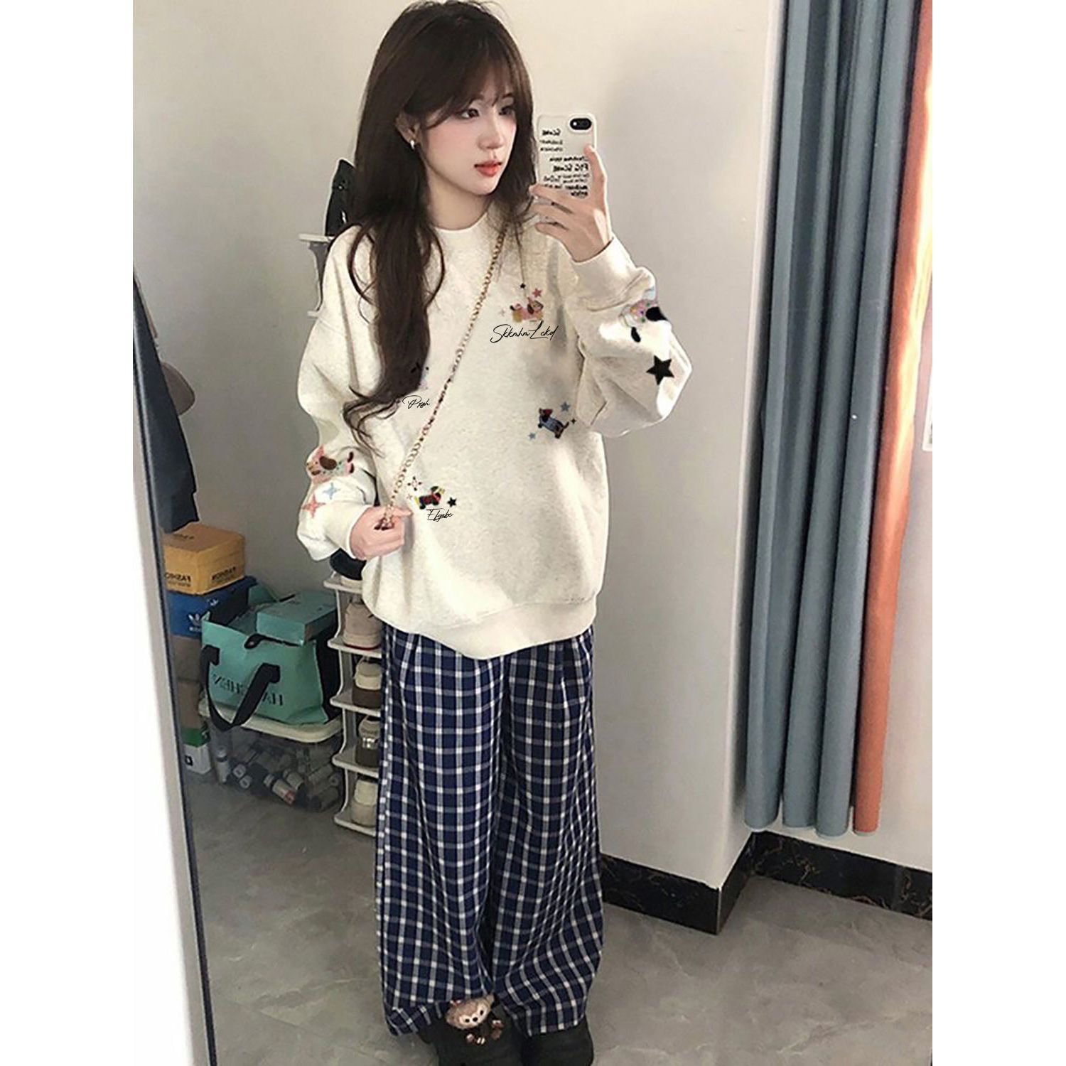 流光风韩版加绒加厚简约百搭圆领卫衣女秋冬季宽松显瘦上衣ins潮