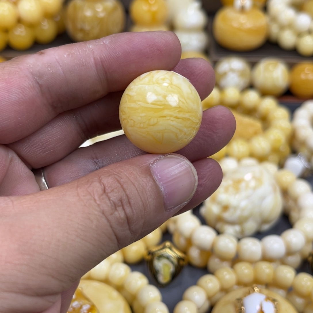 手串琥珀未镶嵌圆珠虎皮焦皮料23.9mm