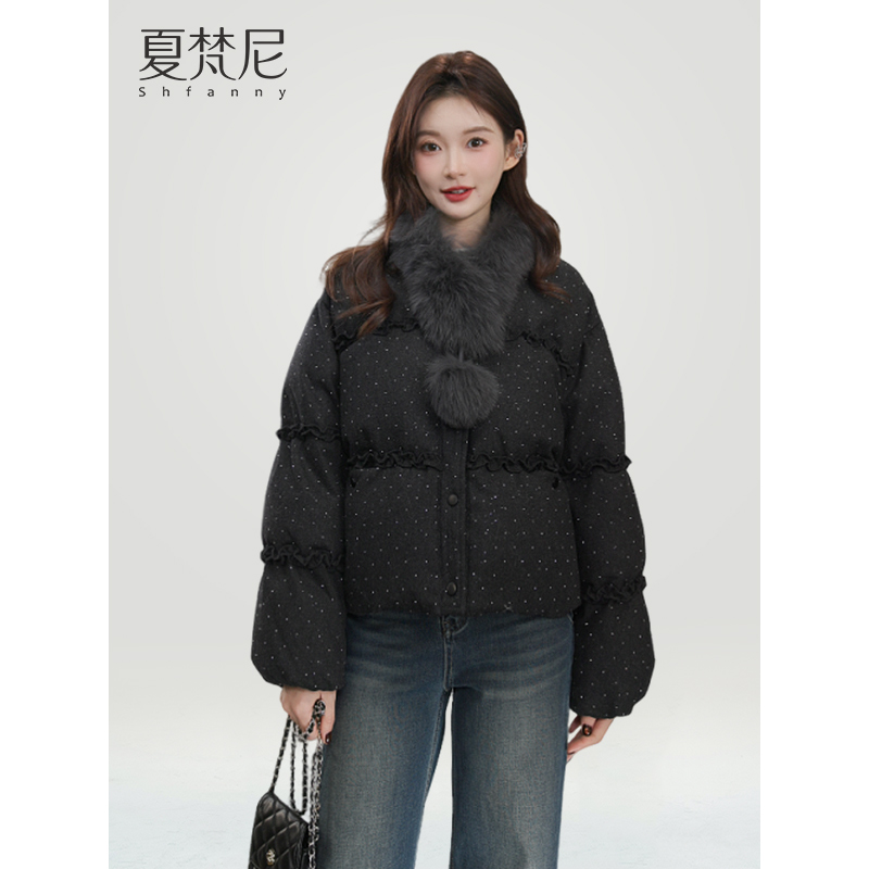 夏梵尼可露丽冬季90白鸭绒保暖羽绒服百搭宽松短款烫钻外套爆款女