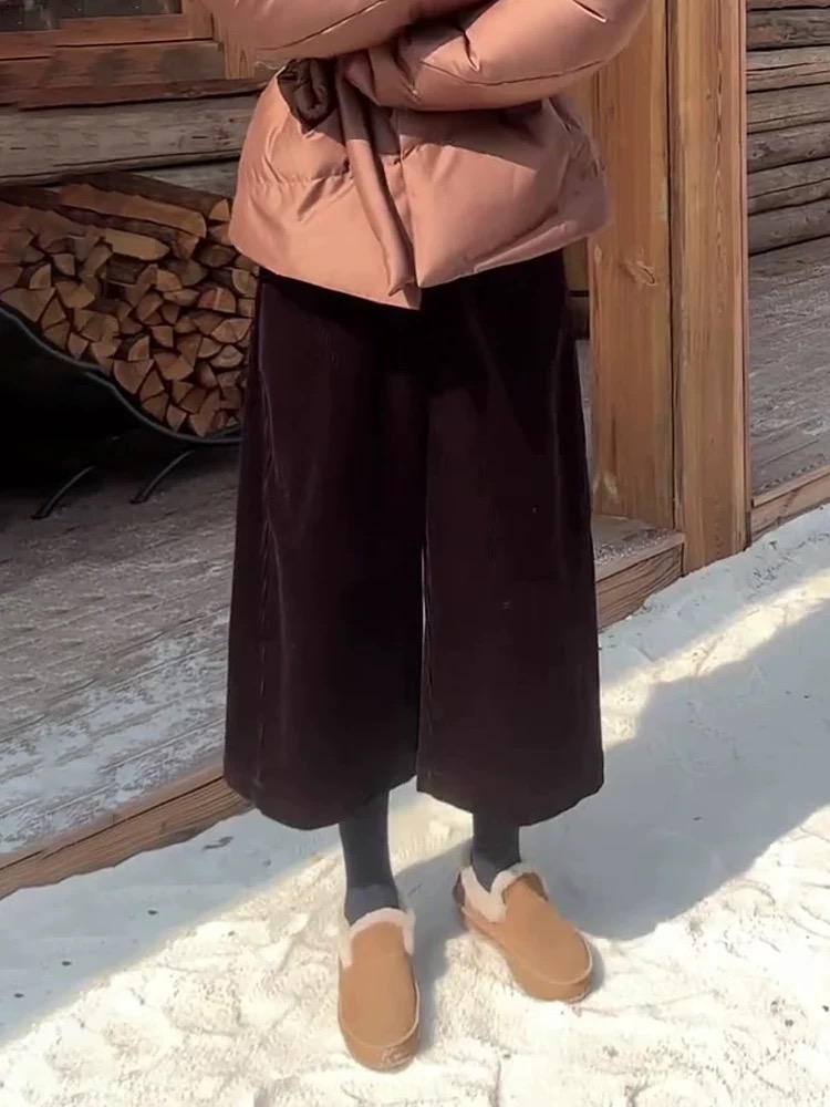 大码孕妇裤秋冬八分阔腿裤外穿加绒保暖慵懒风休闲直筒靴裤2591