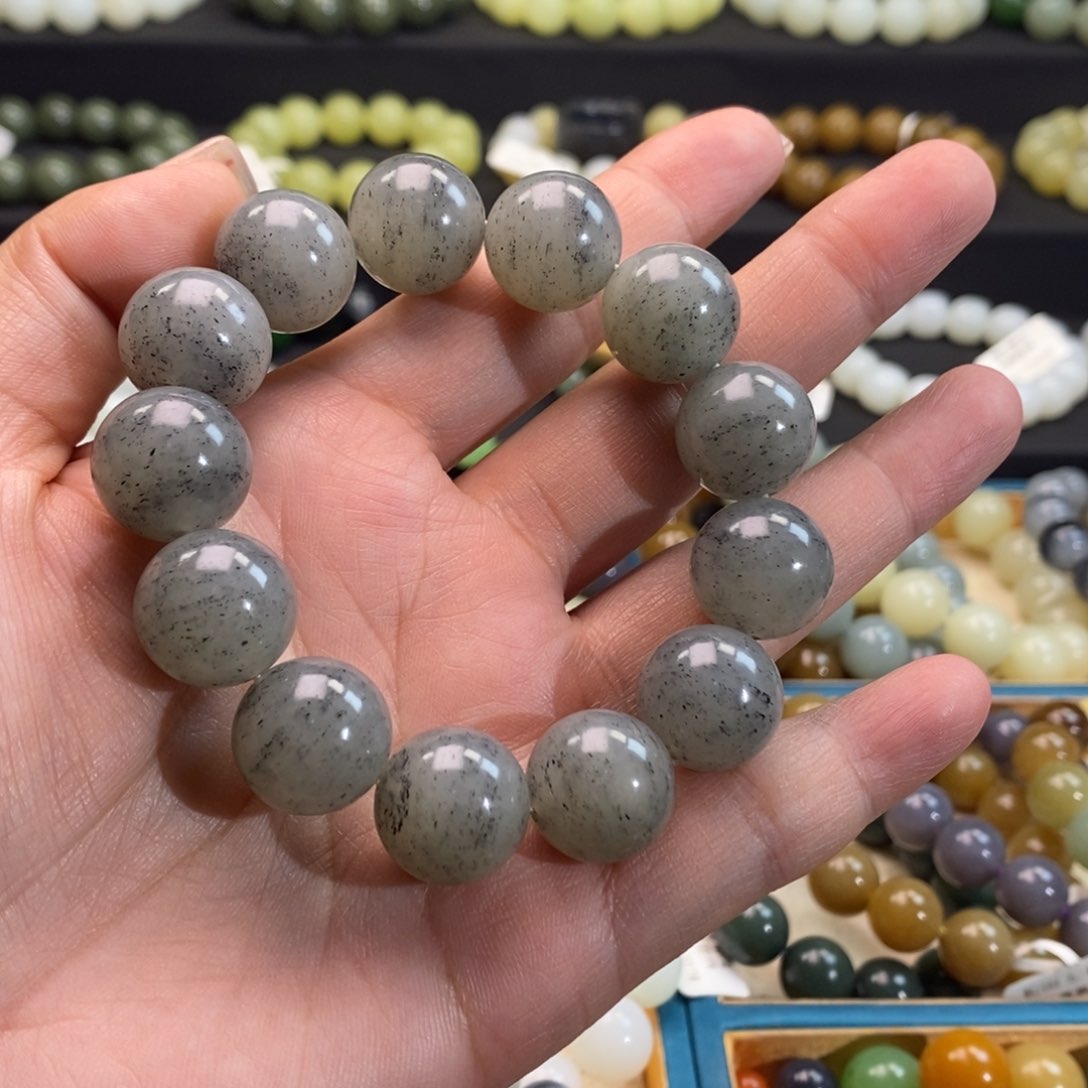 和田玉手链 16MM未镶嵌青花