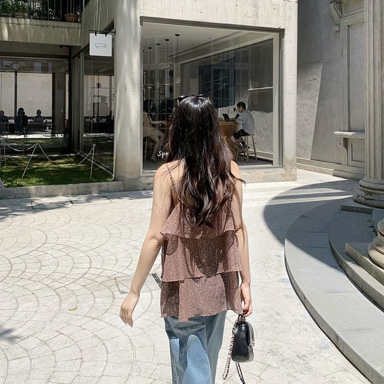 甜美宽松型波点无袖吊带背心复古洋气韩版休闲通勤风