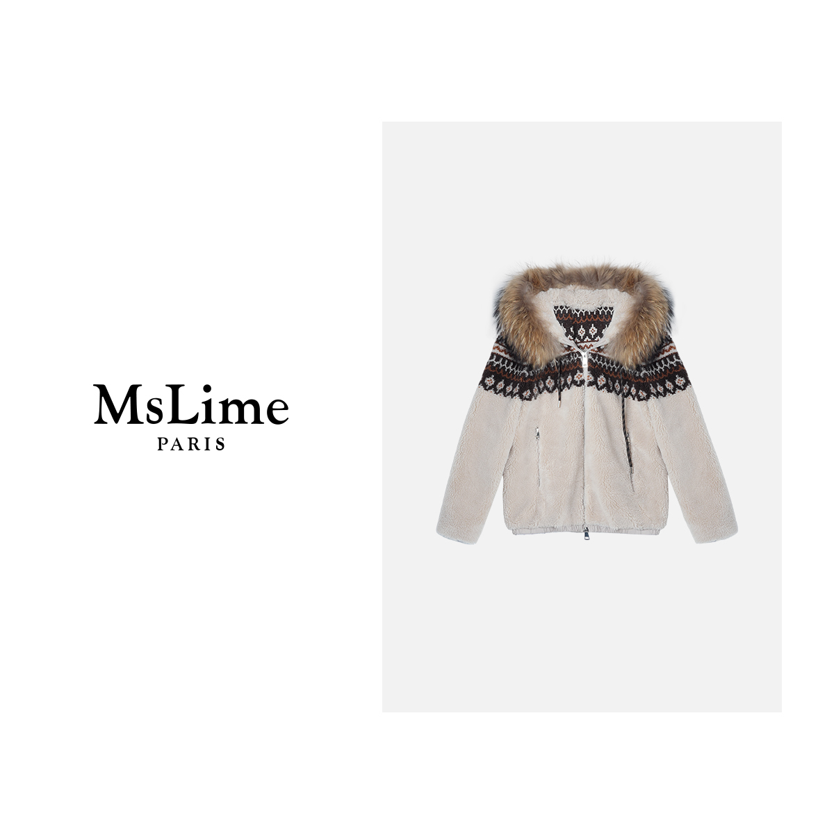 王嬛嬛MsLime【自由】貉子毛毛领费尔岛可拆卸毛领外套 HD2C1129
