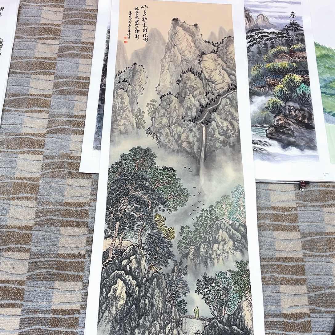 兴***华国画李虎老师四尺对开山水作品旭