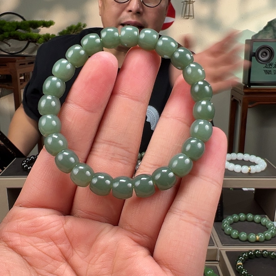 和田玉未镶嵌手链卡9mm粉青