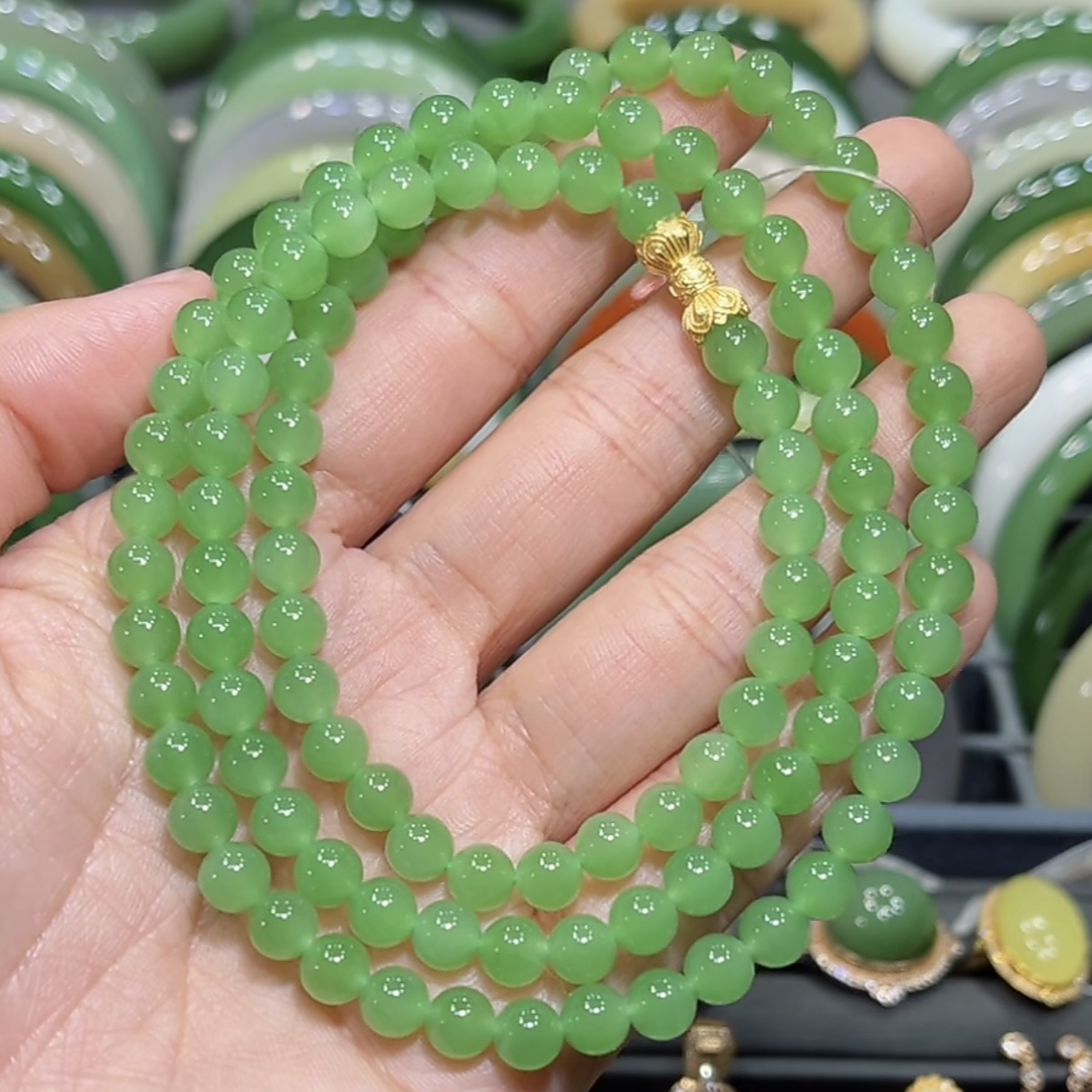 福利！和田玉俄料碧玉苹果绿项链多圈手串6mm