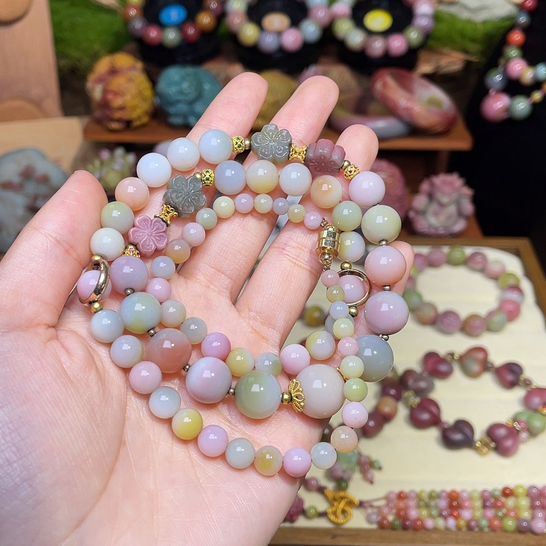 沙***花玛瑙/玉髓合金手串盐源玛瑙塔链