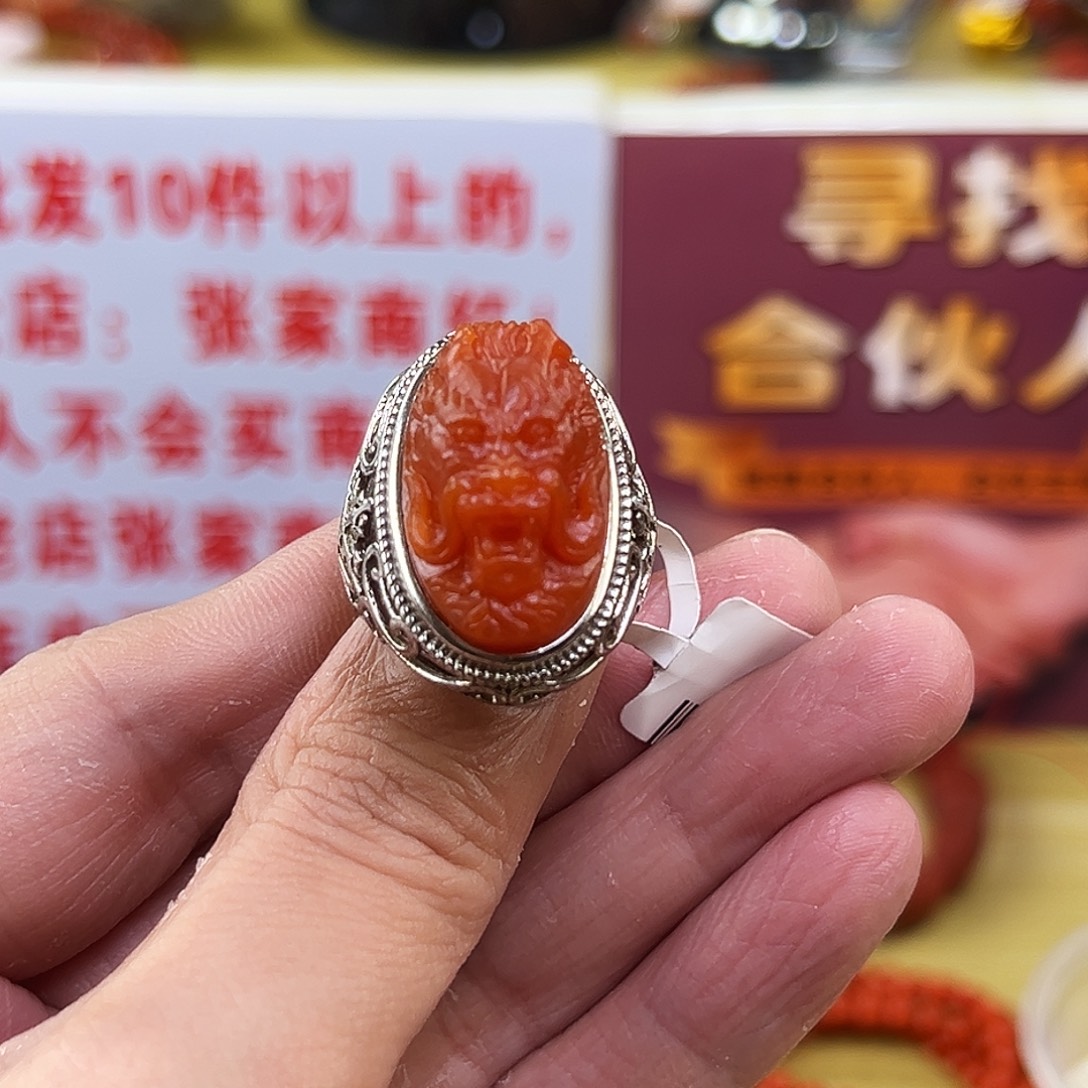 南红玛瑙银S925镶嵌买南红戒指