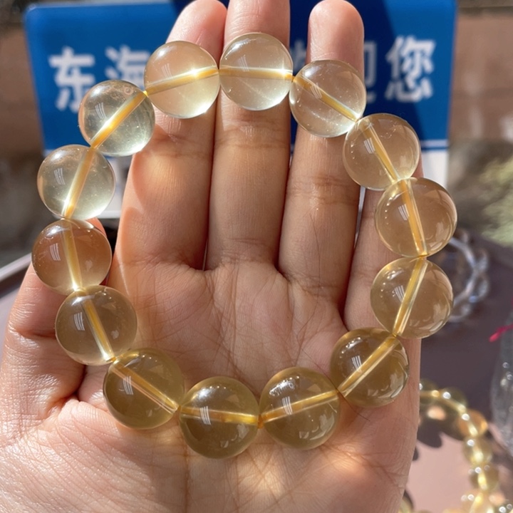 水晶手串未镶嵌纯净体黄水晶双A