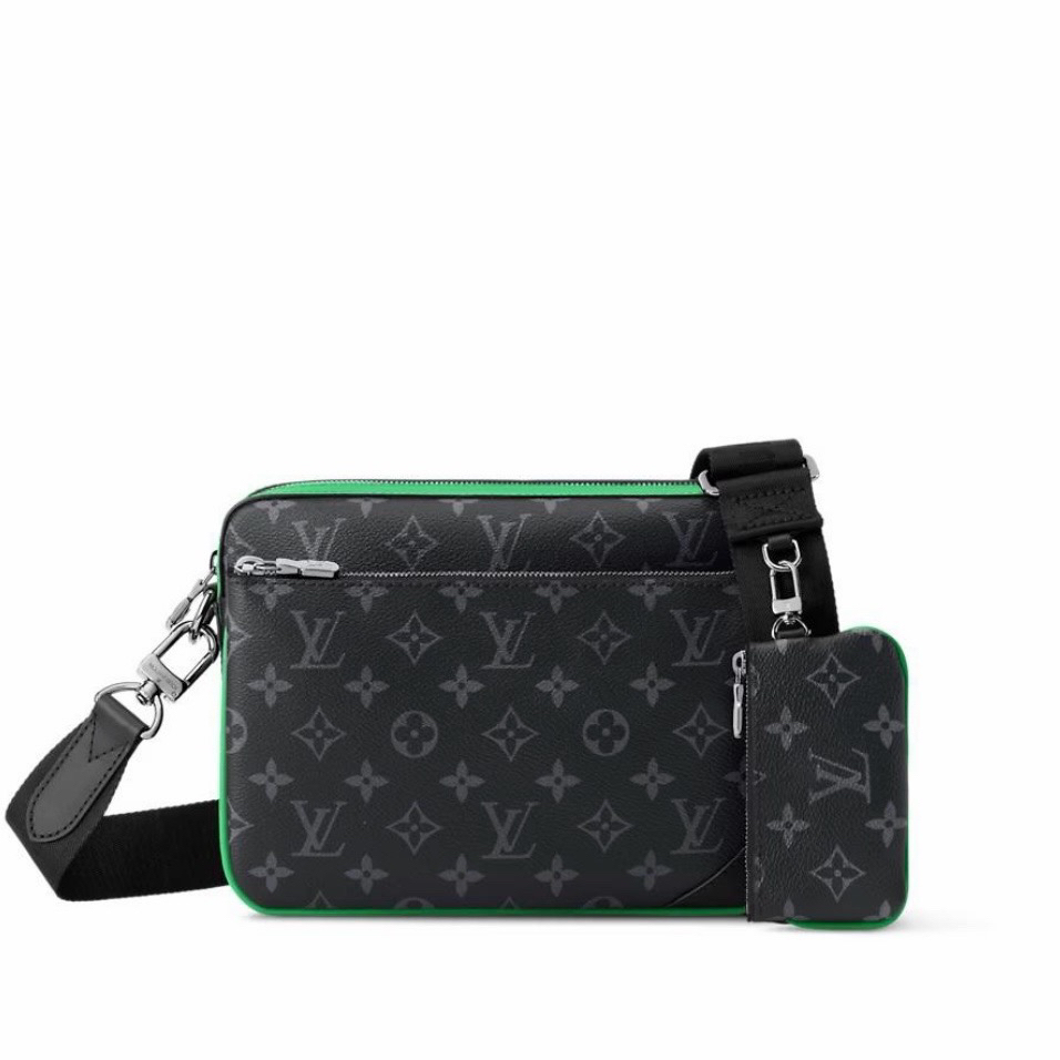 99新 LouisVuitton/路易威登 黑绿色三合一邮差包单肩斜挎包 G142