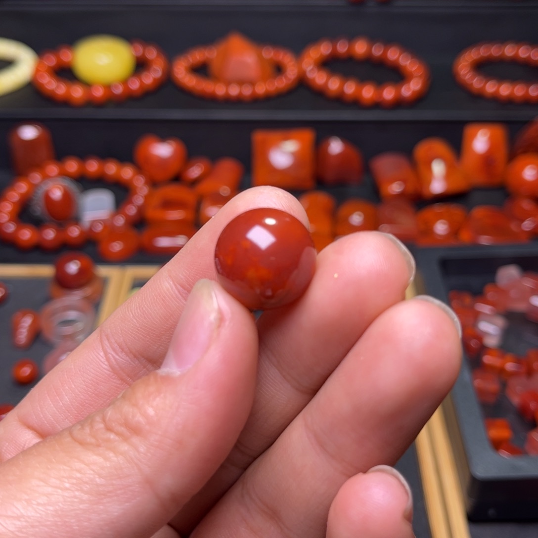 南红玛瑙珠宝奇石未镶嵌原矿瓦西火焰纹单珠16mm