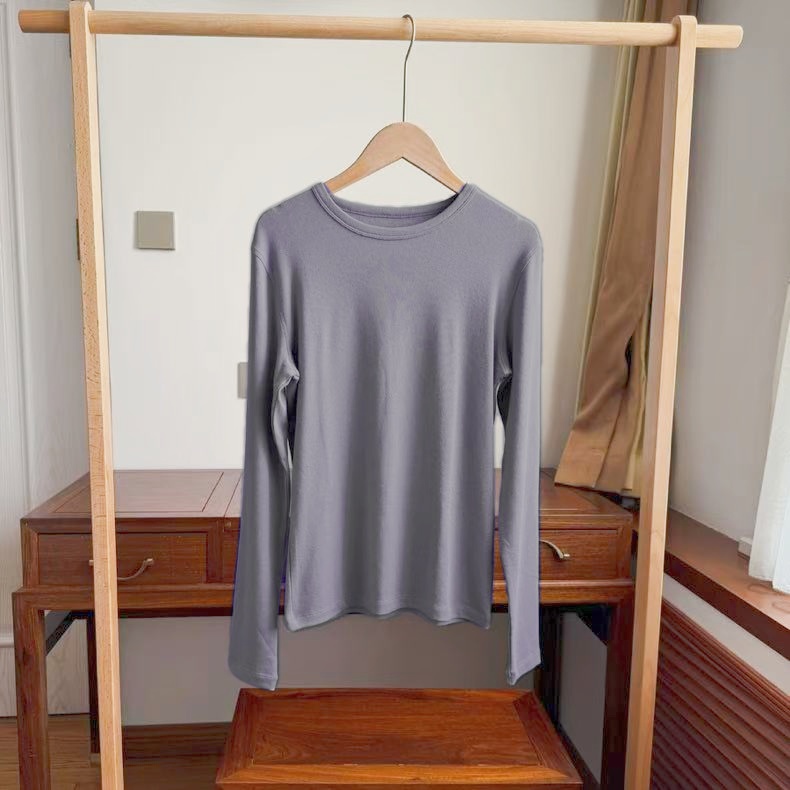 女士秋冬保暖上衣02472上袖保暖T恤打底衫微磨毛高级灰