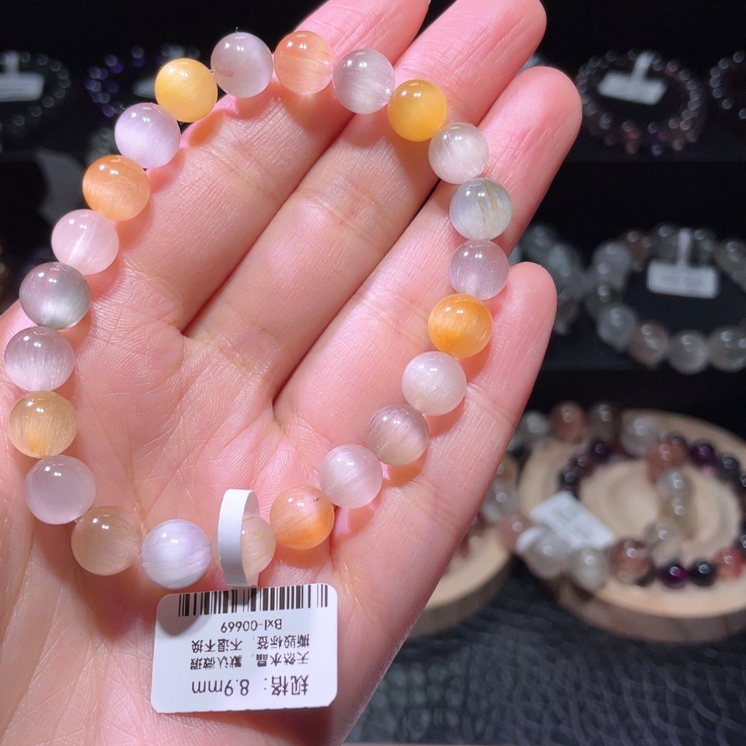 水晶手链未镶嵌兔毛手链，晶体通透
