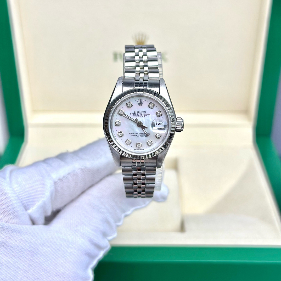99新 Rolex/劳力士 69174女装日志26mm银盘钻刻五珠链单表/16