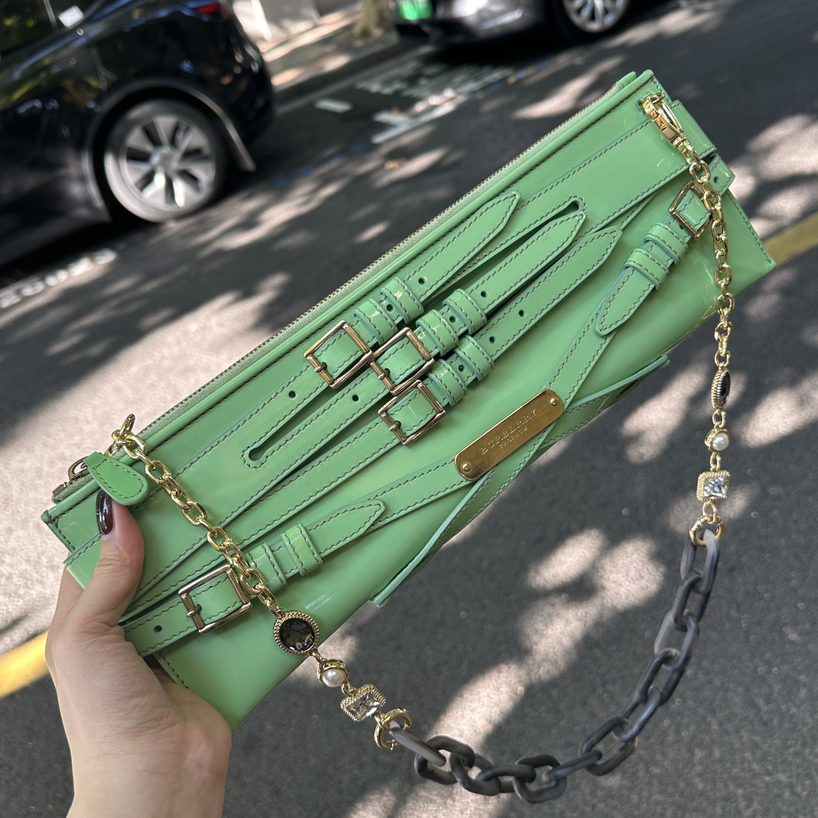 95新 BURBERRY/博柏利 burberry 怪怪 绑带法棍腋下包