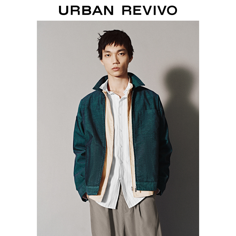 UR2025秋季新款男装时尚设计感肌理感翻领牛仔外套UMF850021