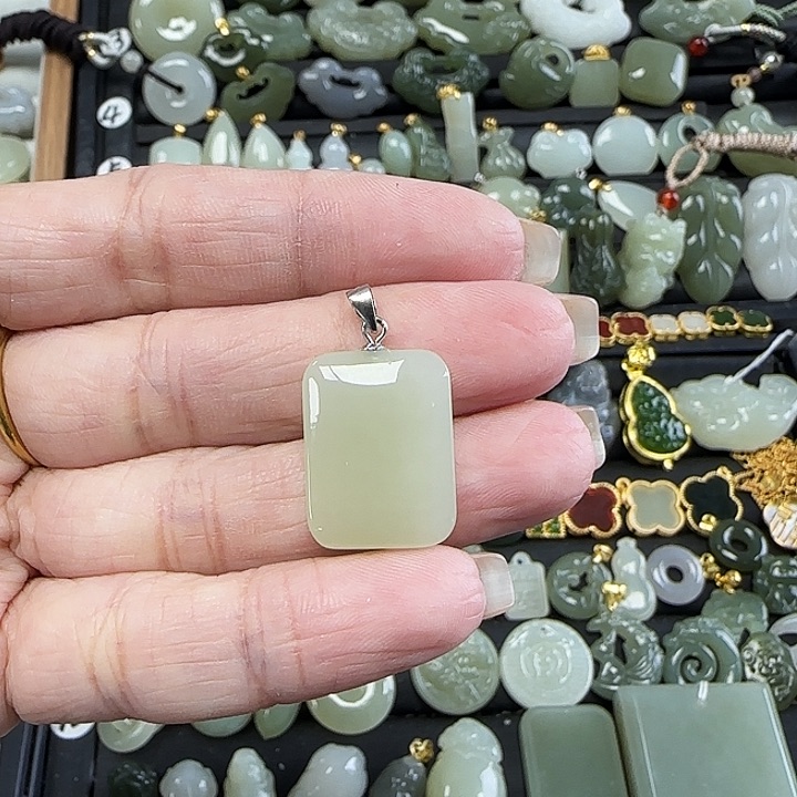 和田玉银S925镶嵌吊坠(不含链)