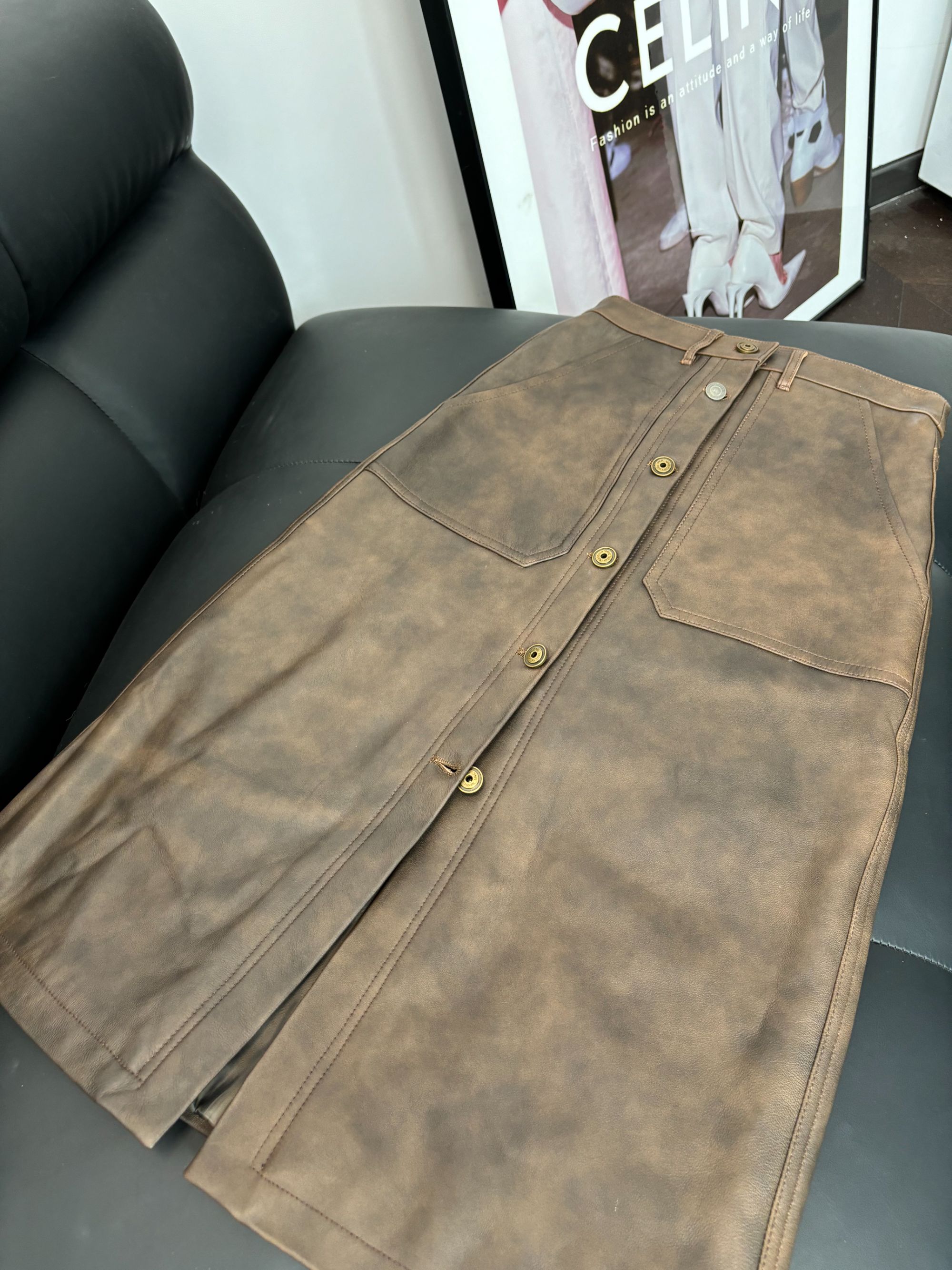 Leather Dyfs cc ""30939高奢绵羊皮潮流时尚皮裙
