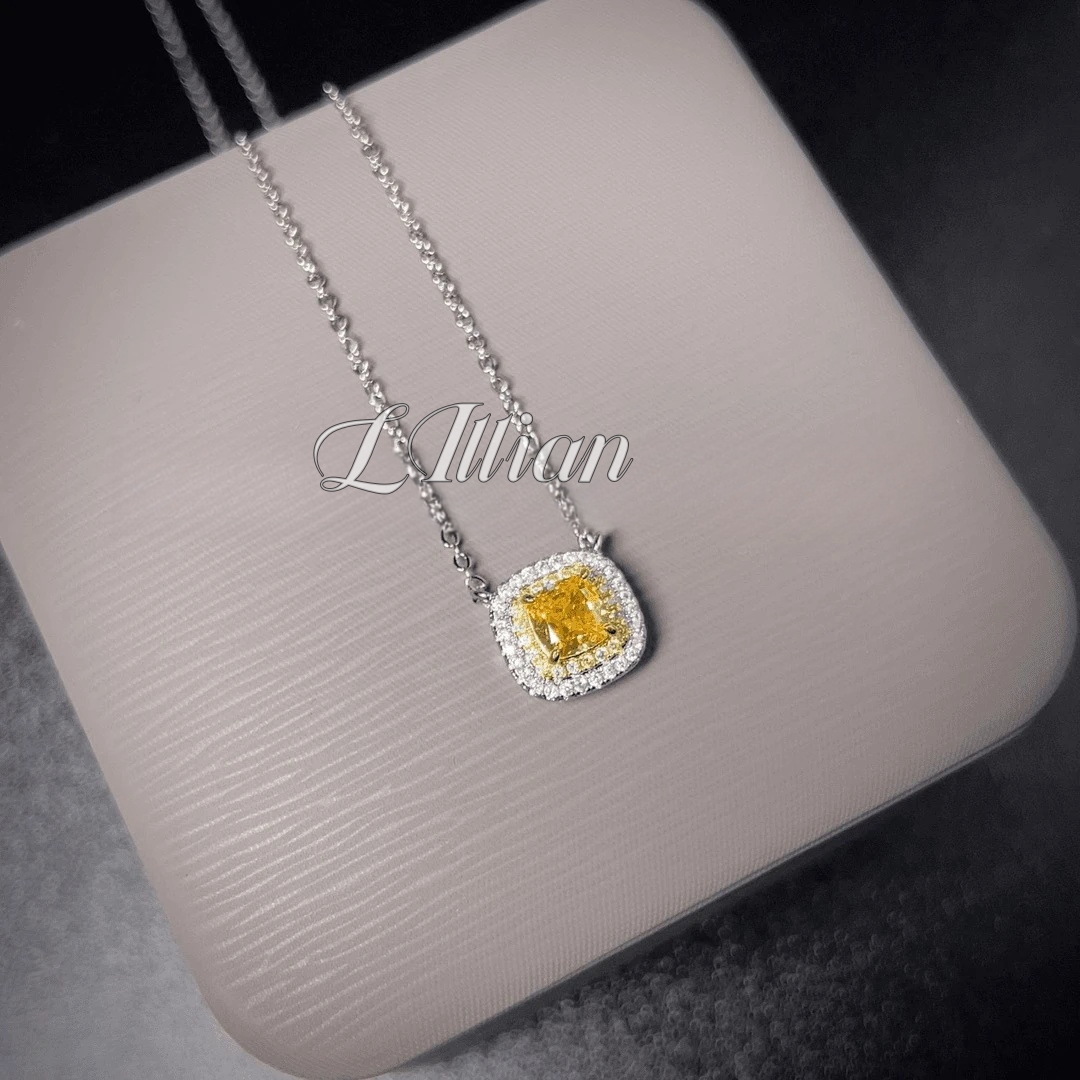 合金吊坠 莉莉安 冰花黄小方糖项链NY003