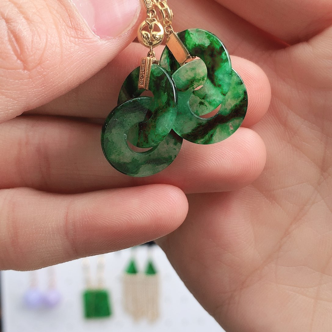 翡翠耳饰18K金镶嵌耳饰