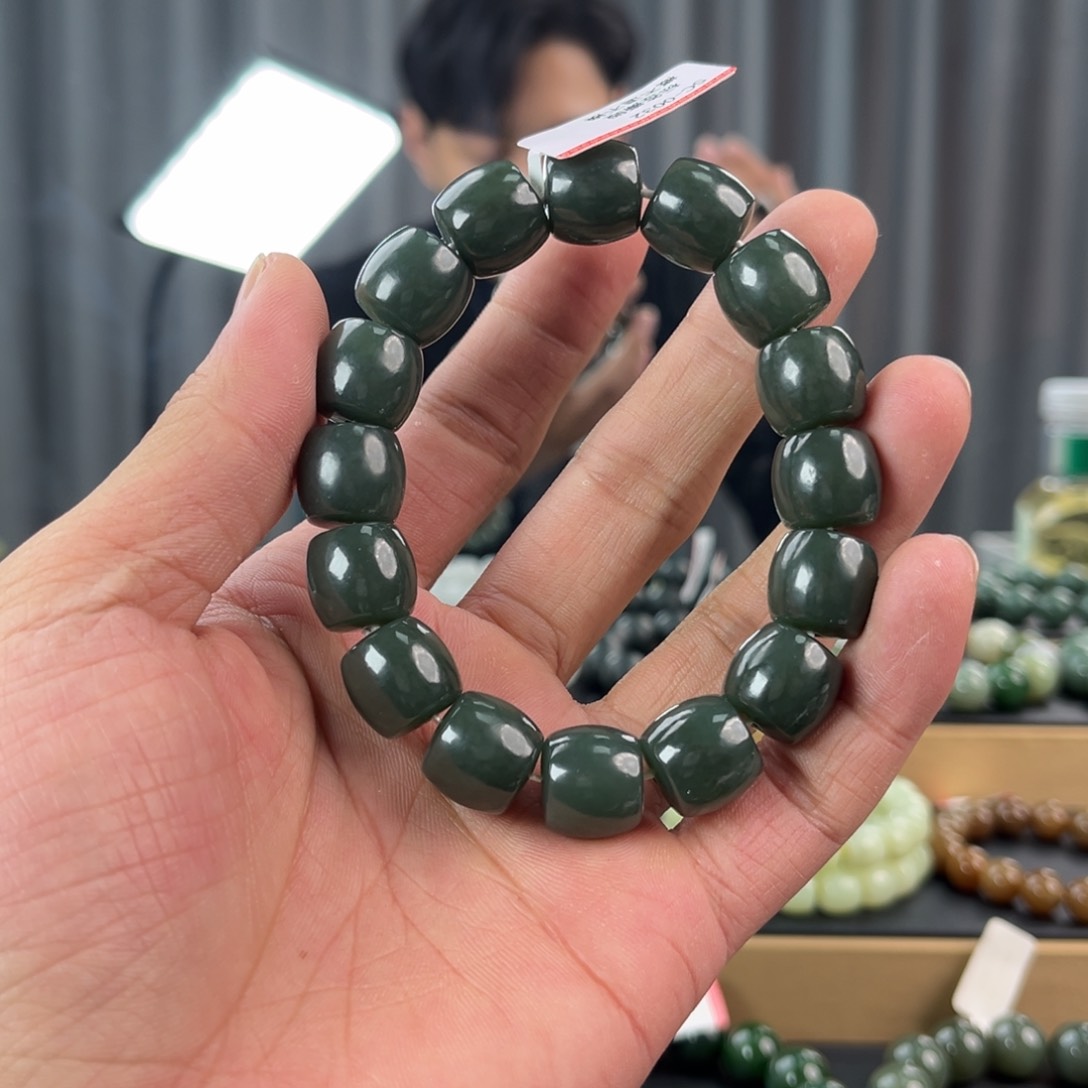 和田玉手链未镶嵌纯天然新疆和田玉且末蓝14mm