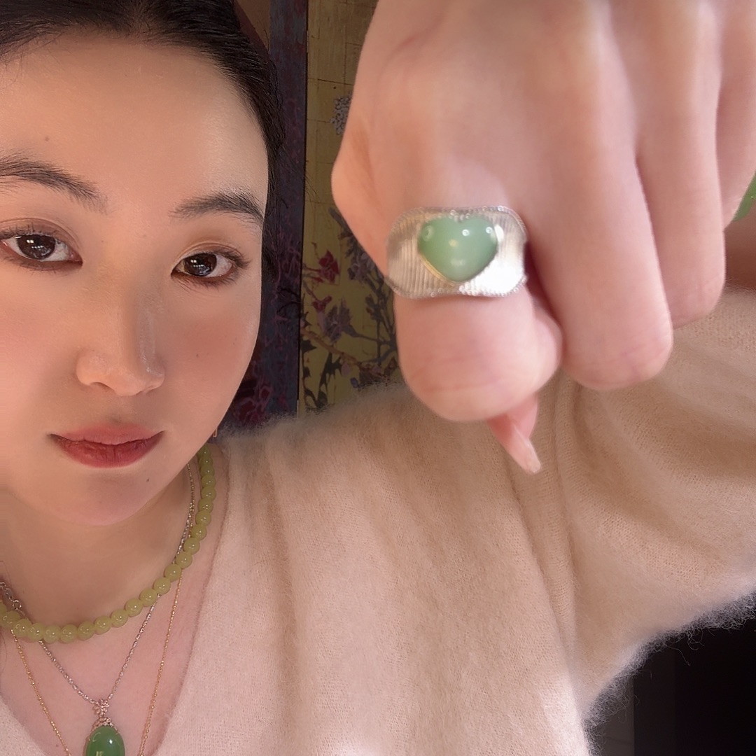 和田玉银S925镶嵌戒指