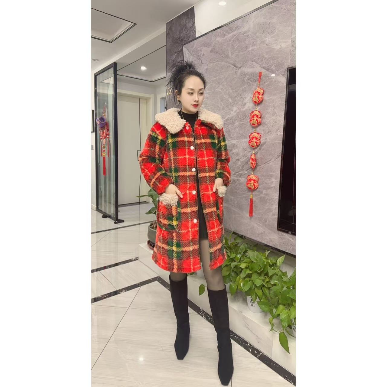 美微冬季新款三层加绒加厚翻领长款外穿特厚棉服时尚保暖舒适女款