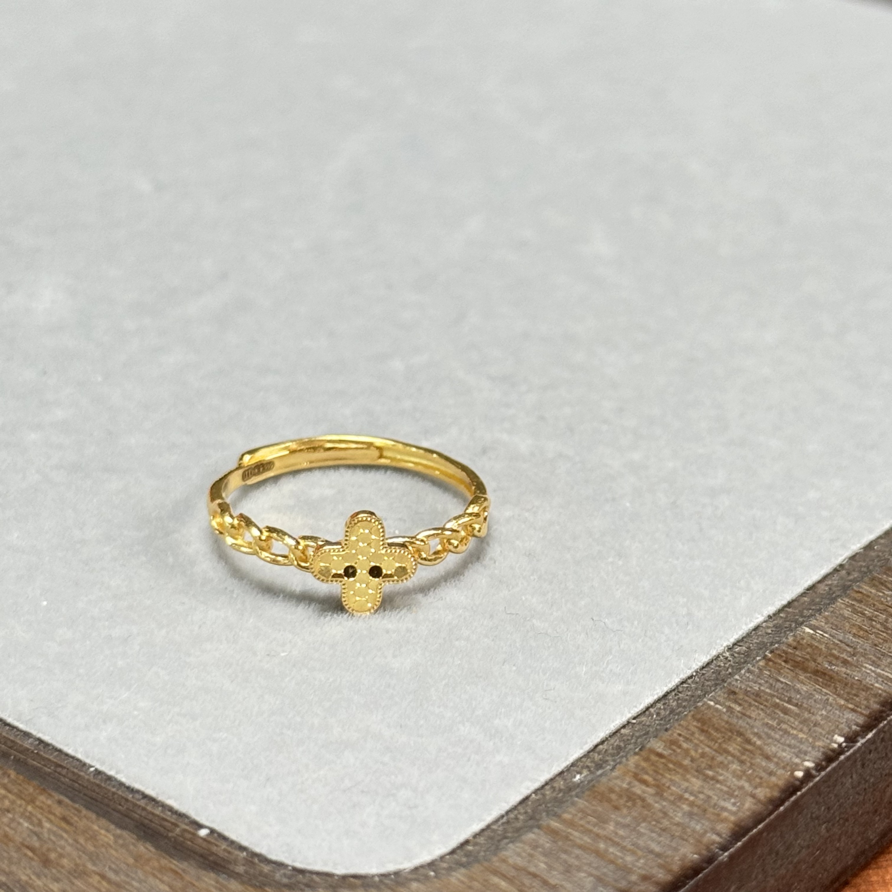 F【鱼鳞四叶草开口戒指】足金999，