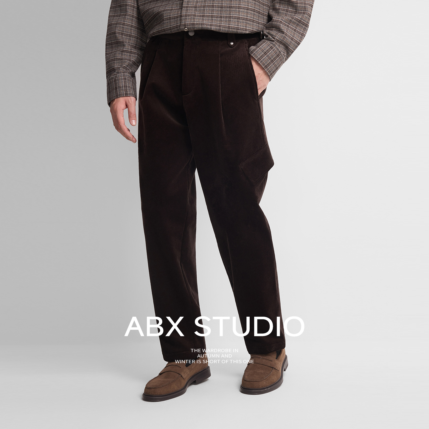 abx 加厚灯芯绒复合牛奶丝面料 冬季加厚保暖工装休闲裤男弯刀裤