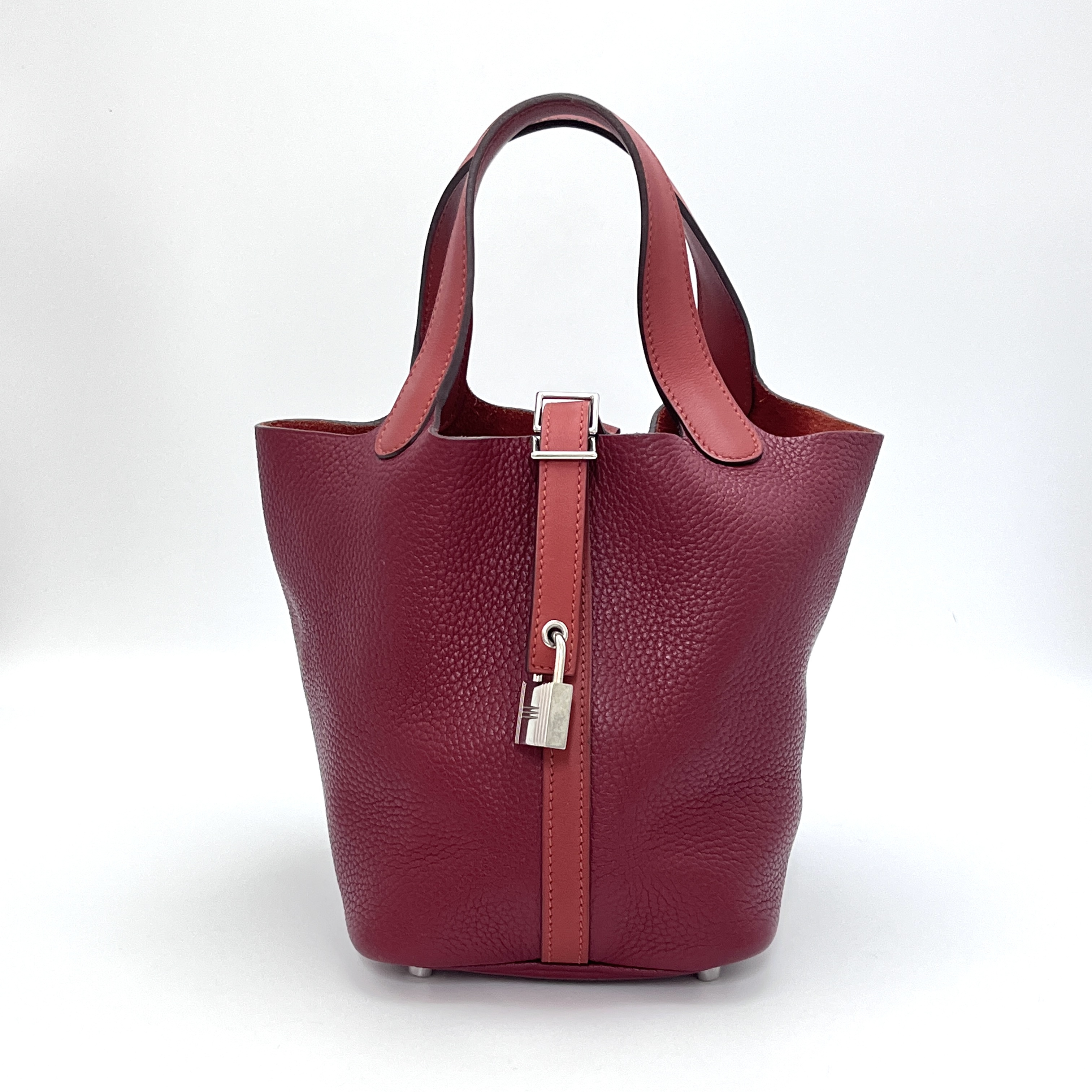 95新 Hermes/爱马仕 拼色银扣菜篮子18手提包71542
