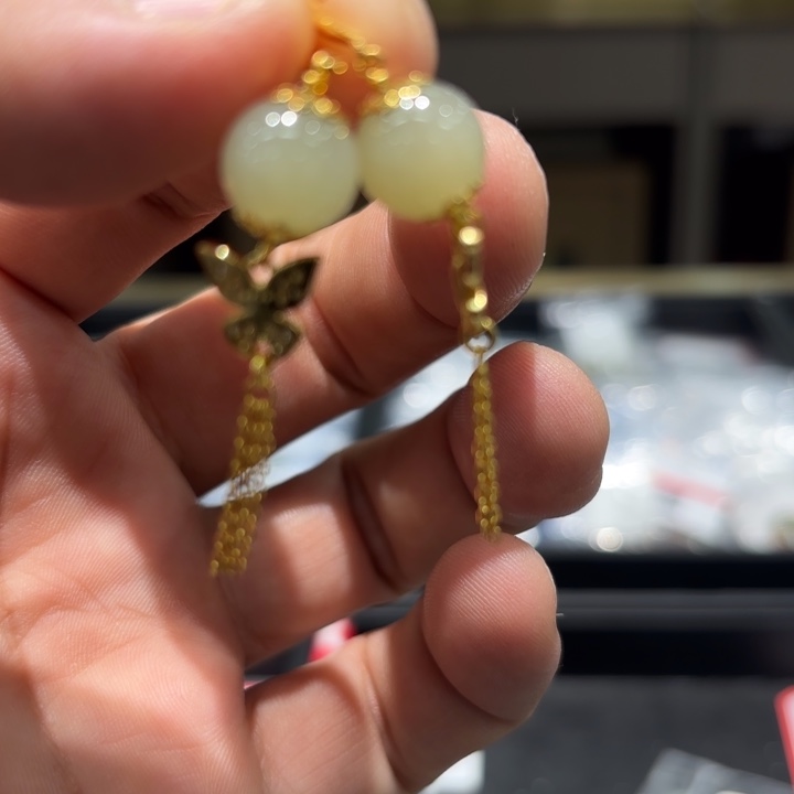 和田玉（青玉）银S925镶嵌颈饰耳坠