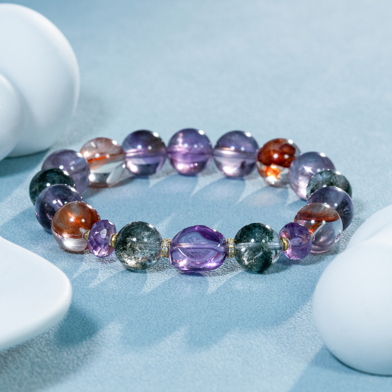 【森屿秘境】紫水晶绿幽灵多宝手串-2500169（天然珠宝多样性发其一