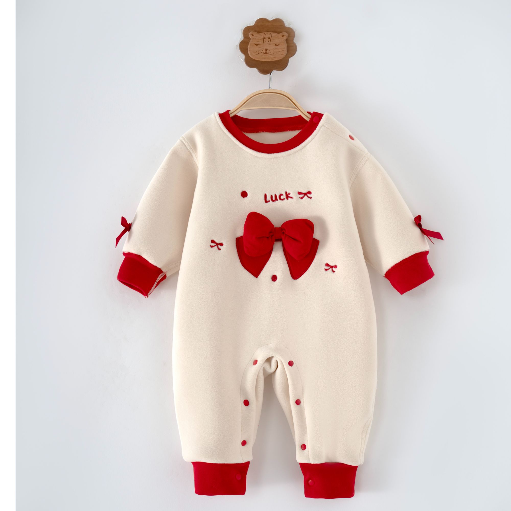 婴儿新年服连体衣男女宝宝喜庆拜年服哈衣外出服加绒新生儿家居服