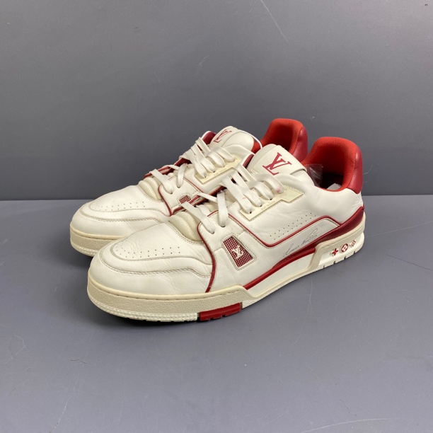 95新 LouisVuitton/路易威登 45码trainer初代白红休闲鞋 很新305