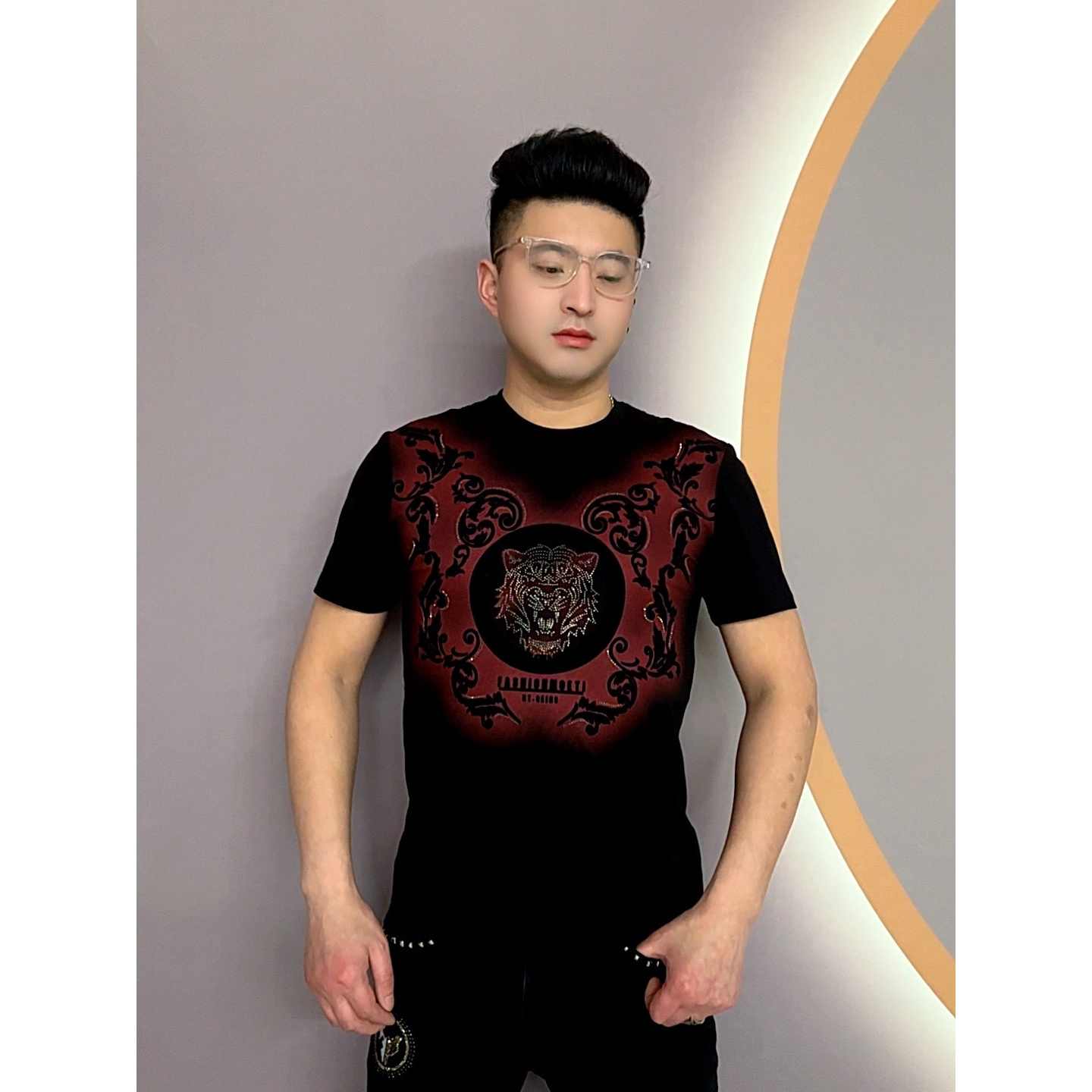 短袖网红个性休闲印花夏季圆领日常韩版T恤男款潮流修身时尚H2523