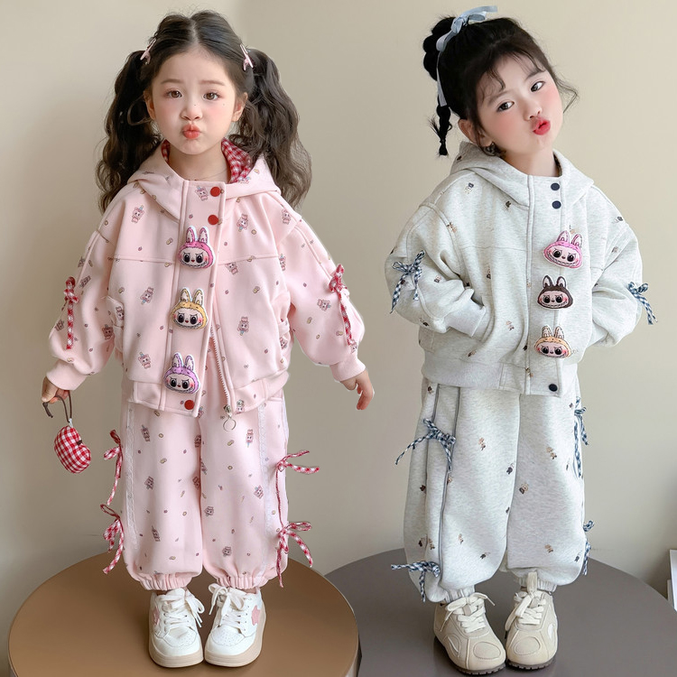 女童套装秋装2025新款儿童秋季卡通卫衣女孩春秋款宽松卫裤两件套
