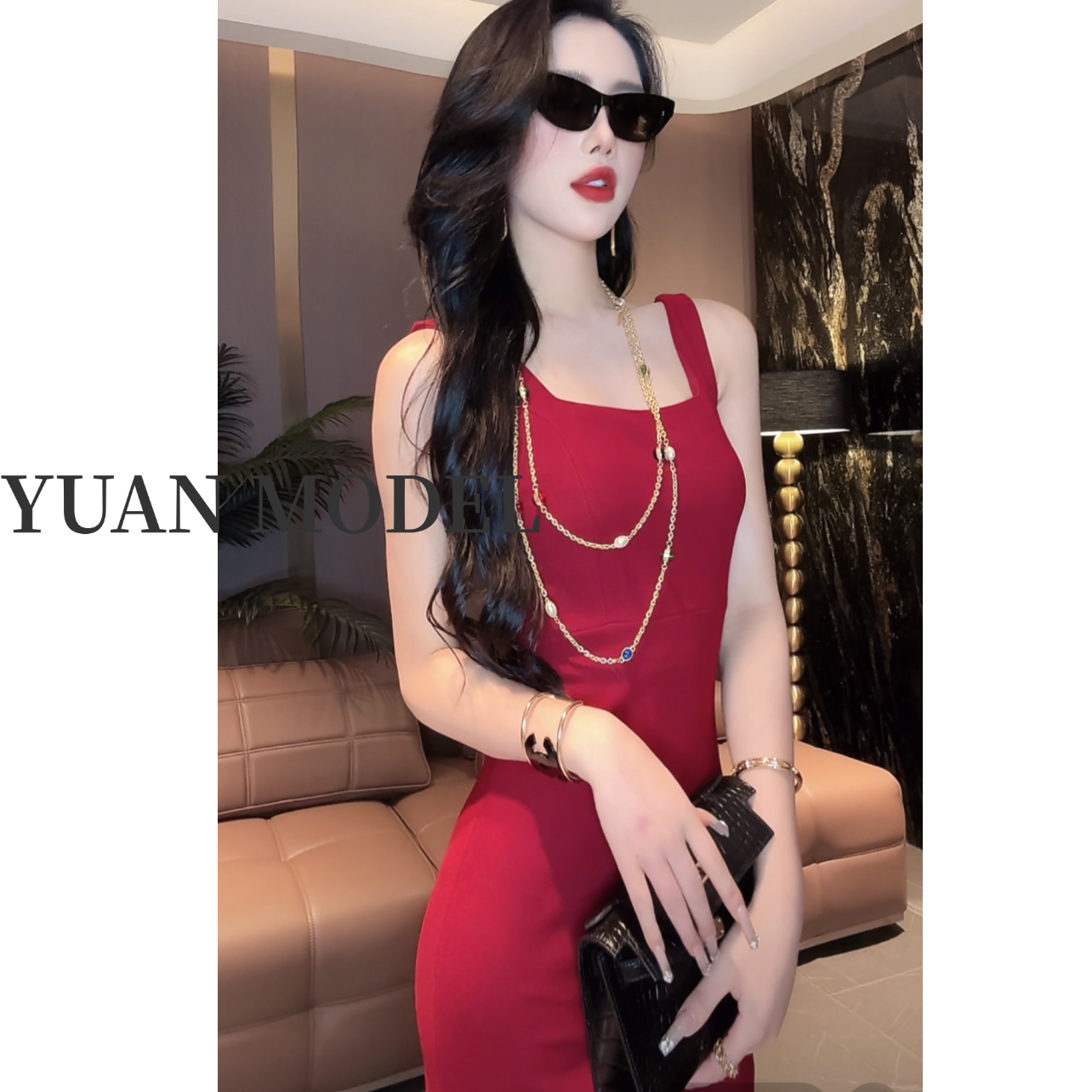 【YUAN MODEL】【女明星】2025春装时尚高端气质收腰长款连衣裙030751