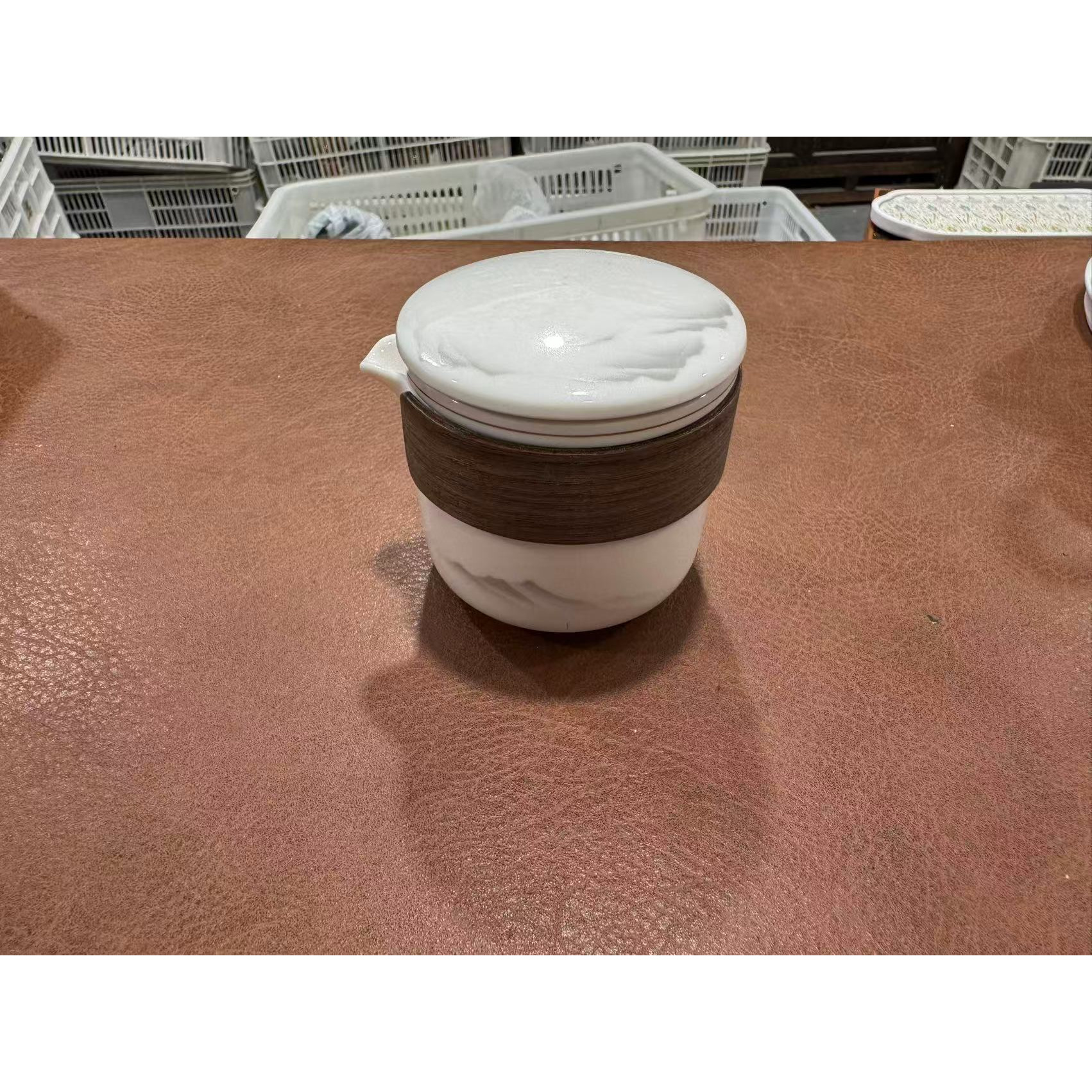LX372羊脂玉瓷水墨江山茶水分离器便携快客旅行茶具