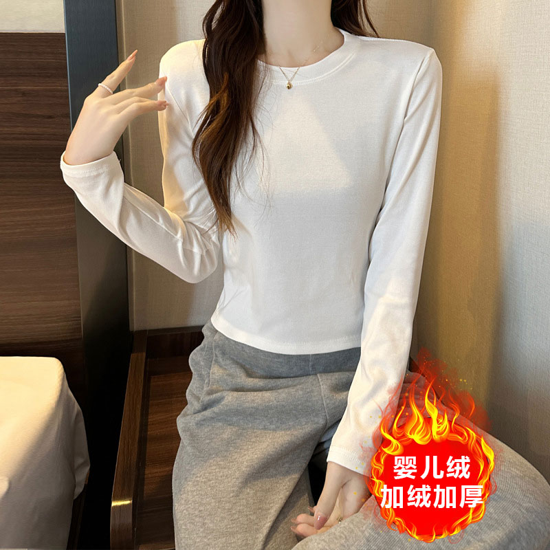 【小个子专属】2025新款打底衫显瘦春秋长袖白色百搭修身圆领秋季女