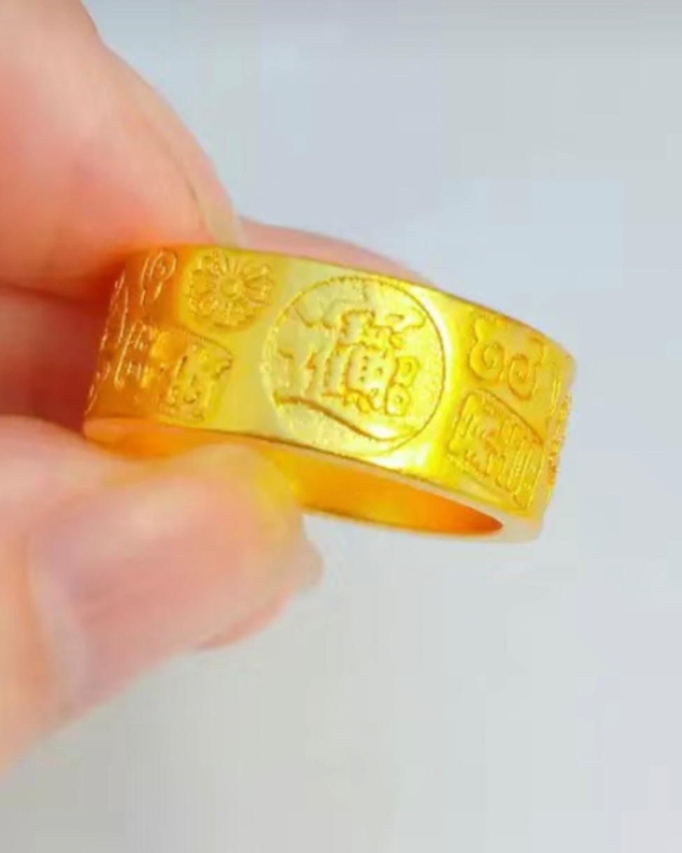 铜合金合金戒指 戒指闭口宽版吉言八宝戒指平安招财