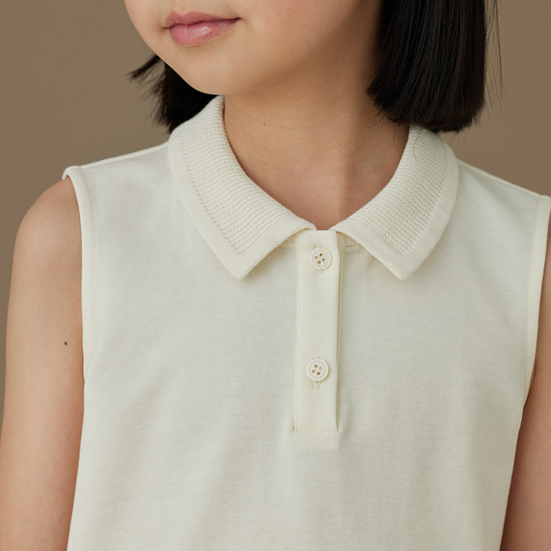哈齿童装杏色儿童上衣夏季薄休闲百搭polo针织衫女童无袖背心洋气