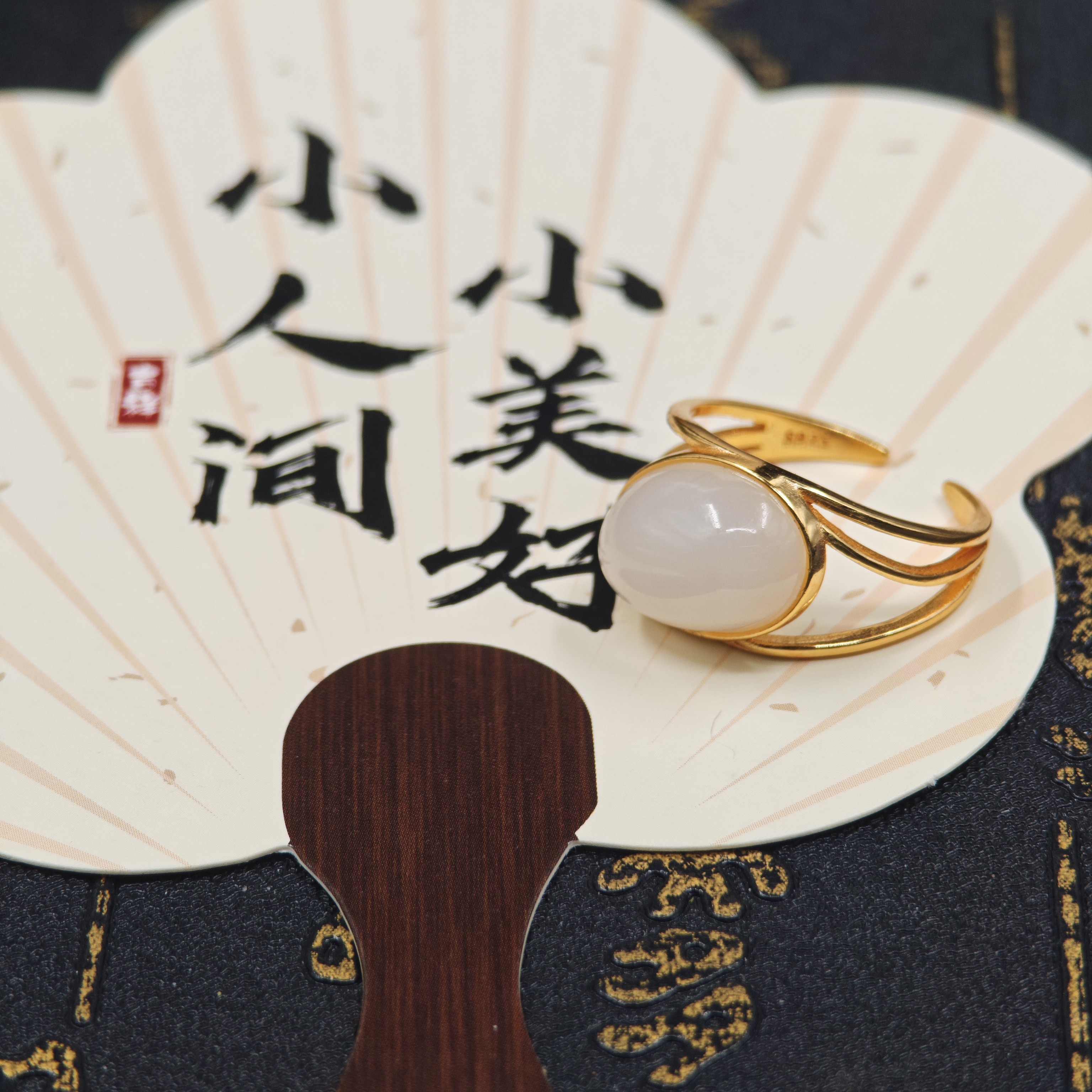 和田玉藕粉蛋面戒指s925-12.5x8.5mm-多样性发其一-hs61-1426