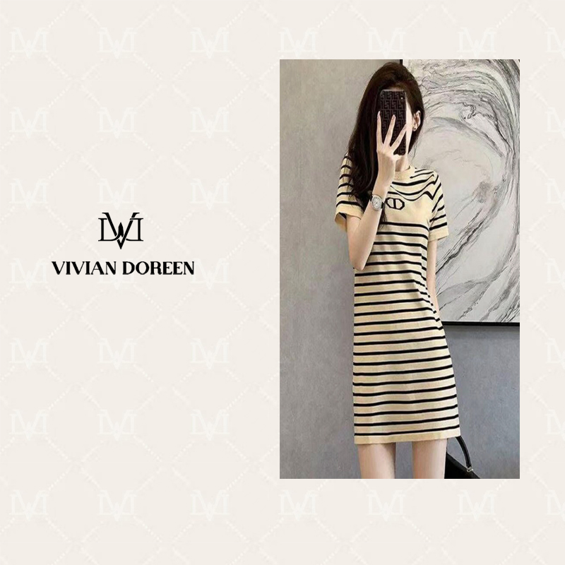 【OMI专属】夏季女短袖连衣裙宽松显瘦修身复古气质圆领t恤裙670