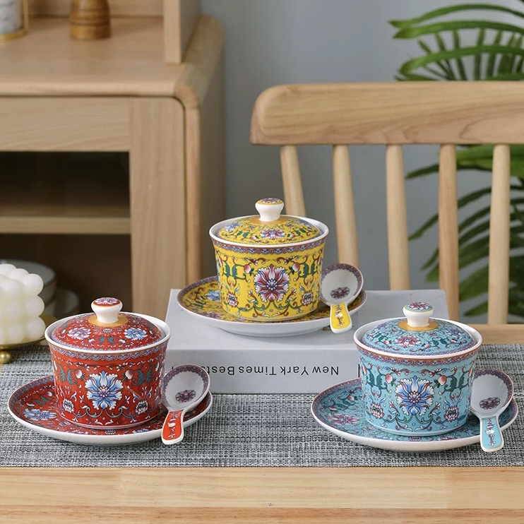 景德镇珐琅彩陶瓷隔水炖盅甜品盅燕窝汤盅罐家用酒店养生会所汤盅