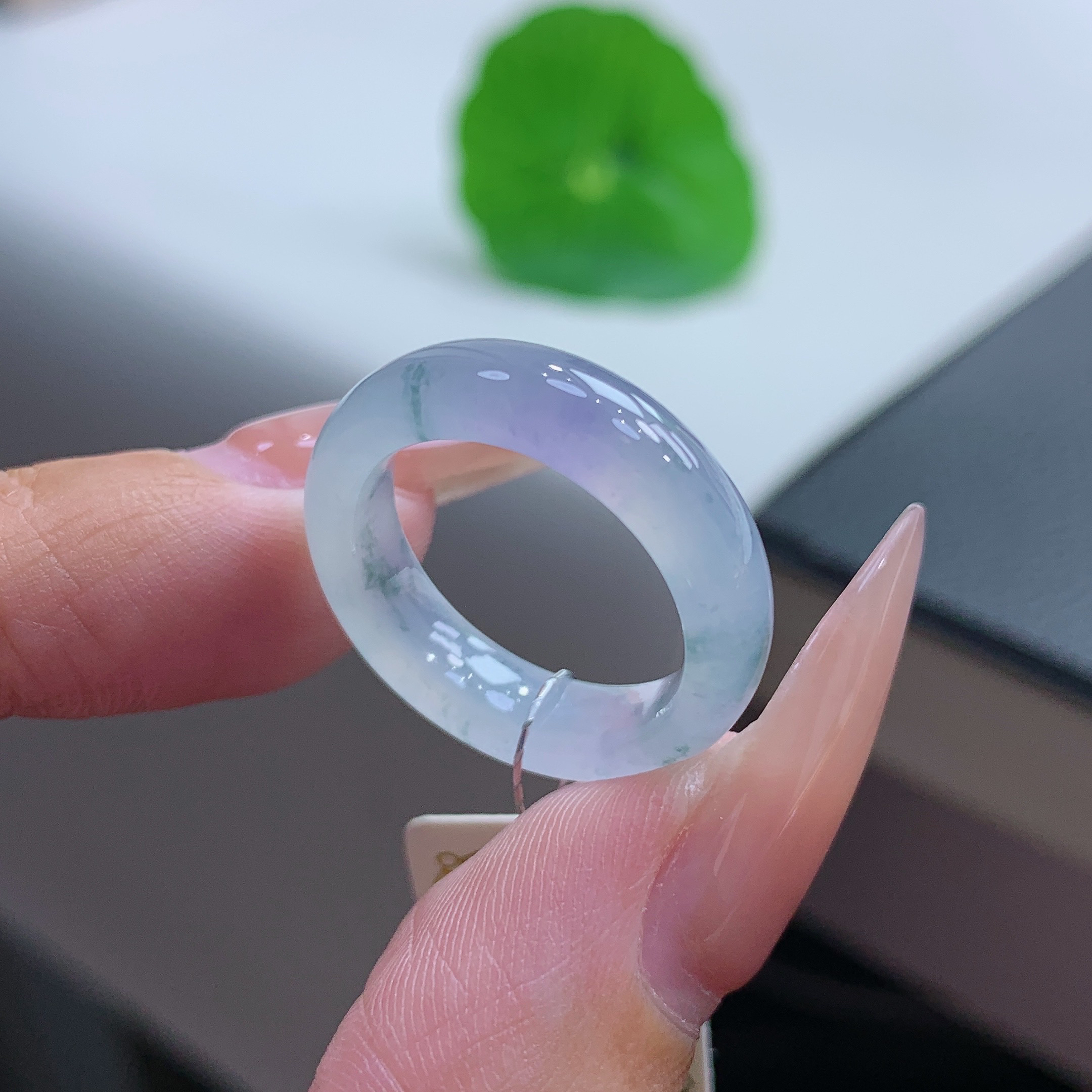 12号 缅甸天然A货 高冰春彩飘花翡翠戒指戒圈 16.2-5.5-3.3mm