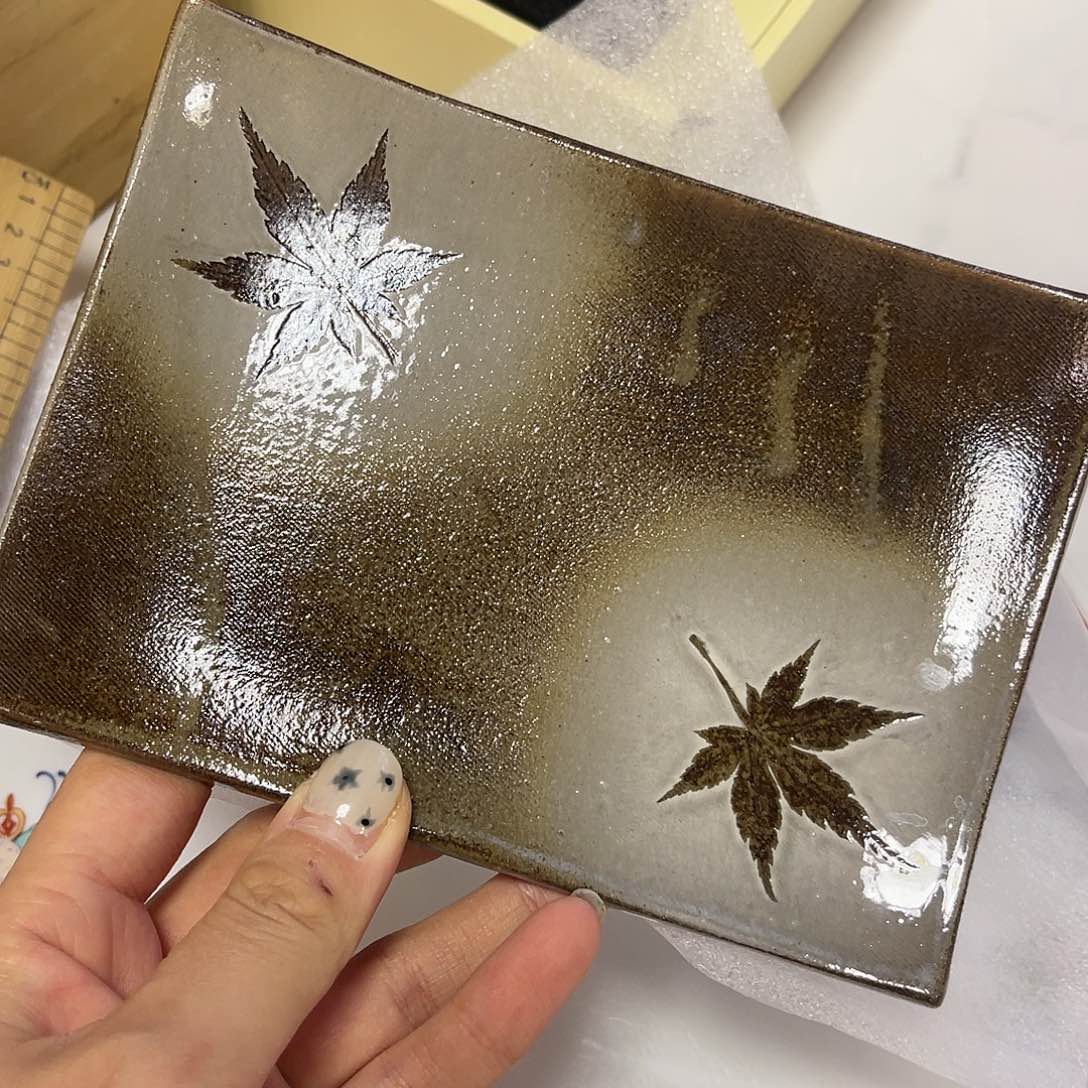 瓷片粗陶枫叶方盘子