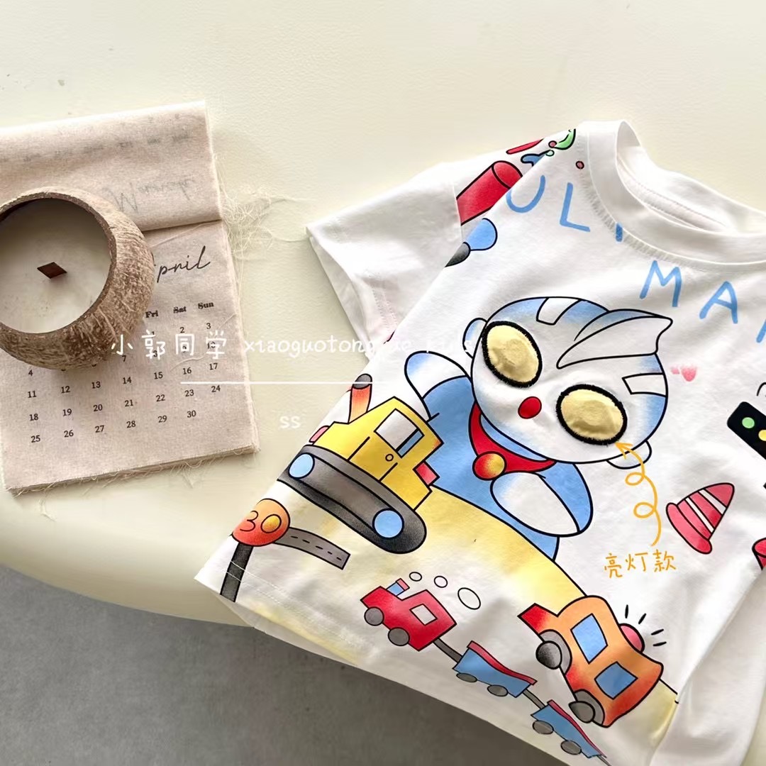 2025年夏款T恤男女宝纯棉印花卡通圆领小童夏季洋气半袖韩版