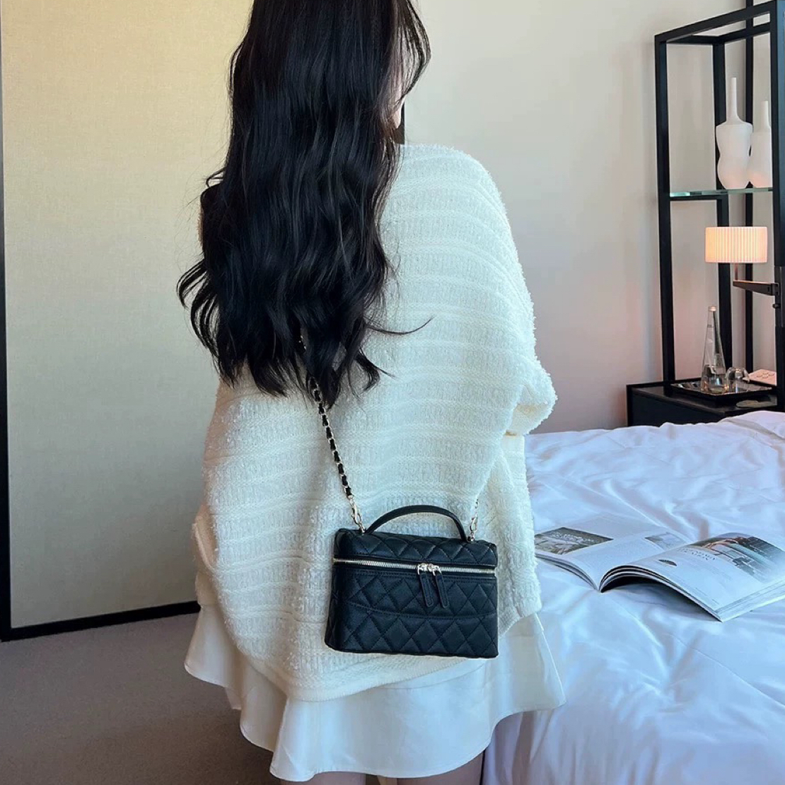 通勤风拉链单根单肩款斜挎包流浪盒子包链条包单肩手提包菱格包